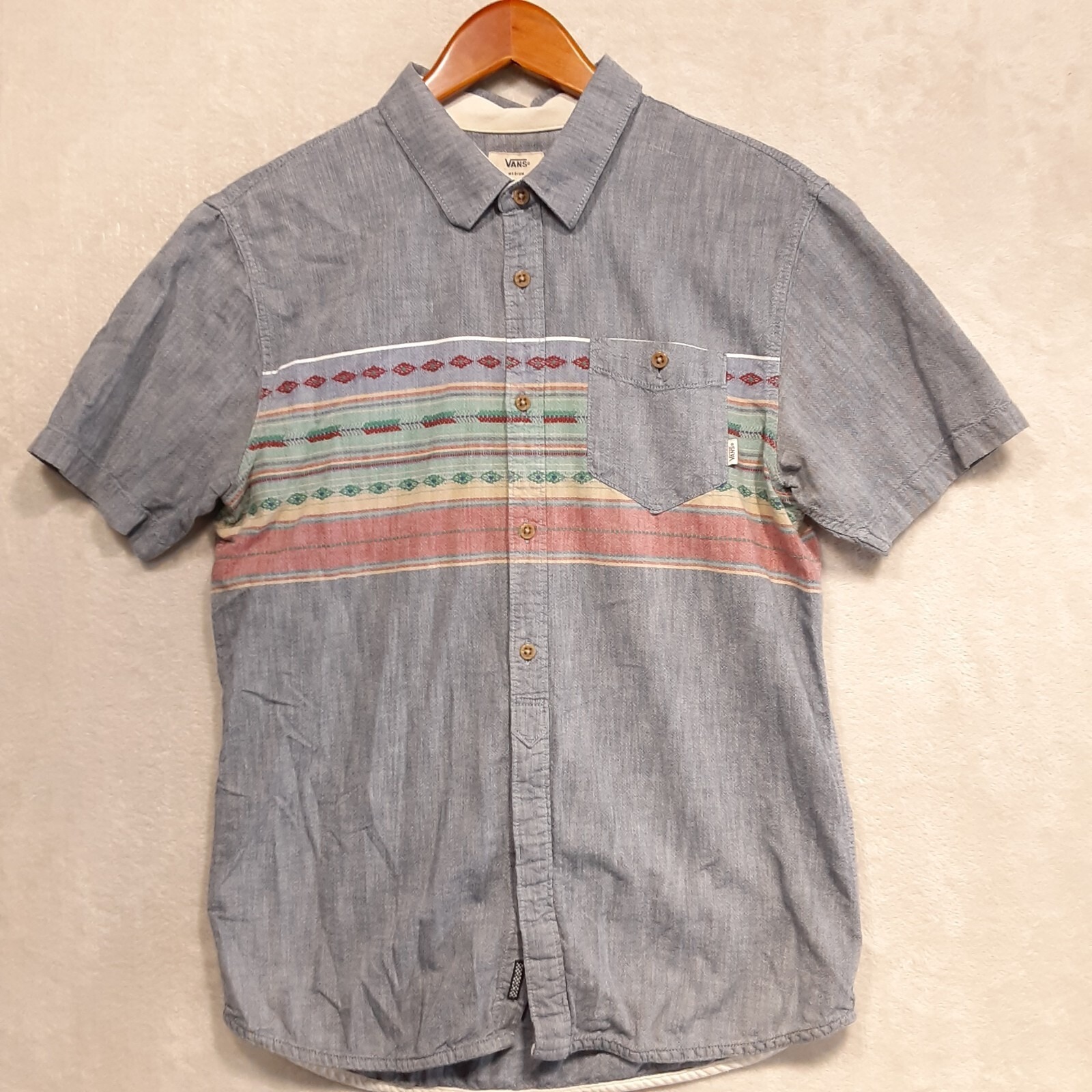 Vans Mens Short Sleeve Button Shirt Sz.M/Blue/Native Print/Cotton
